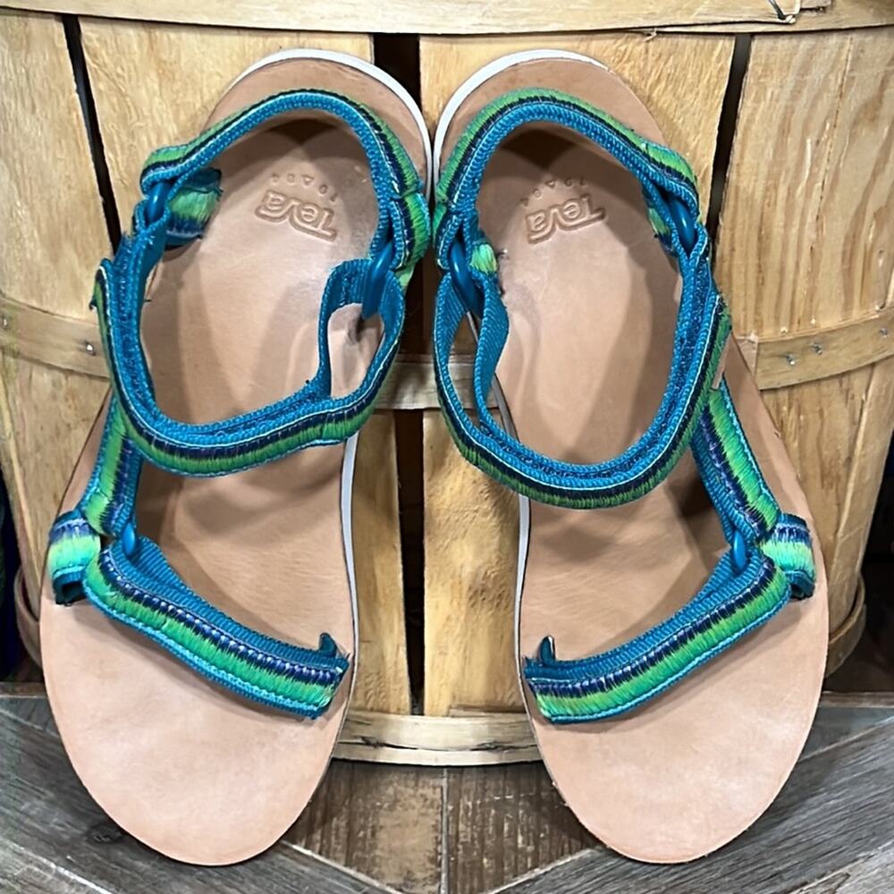 Teva Original Universal Blue Green Ombré Stripe Adjustable Sandals Womens Size 9 - Picture 10 of 12